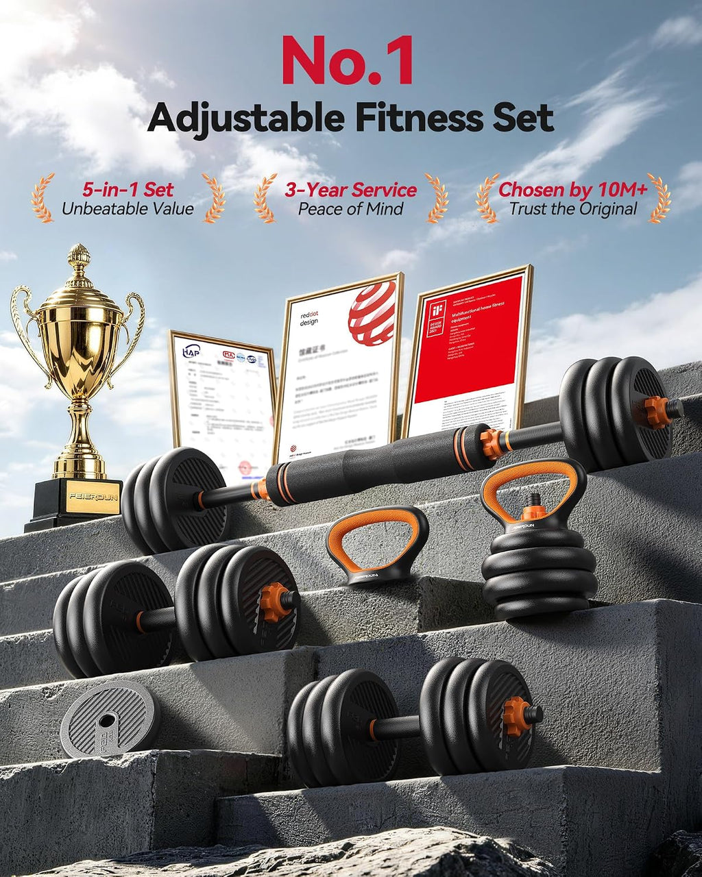 FEIERDUN DS2 5 In 1 Adjustable Dumbbells