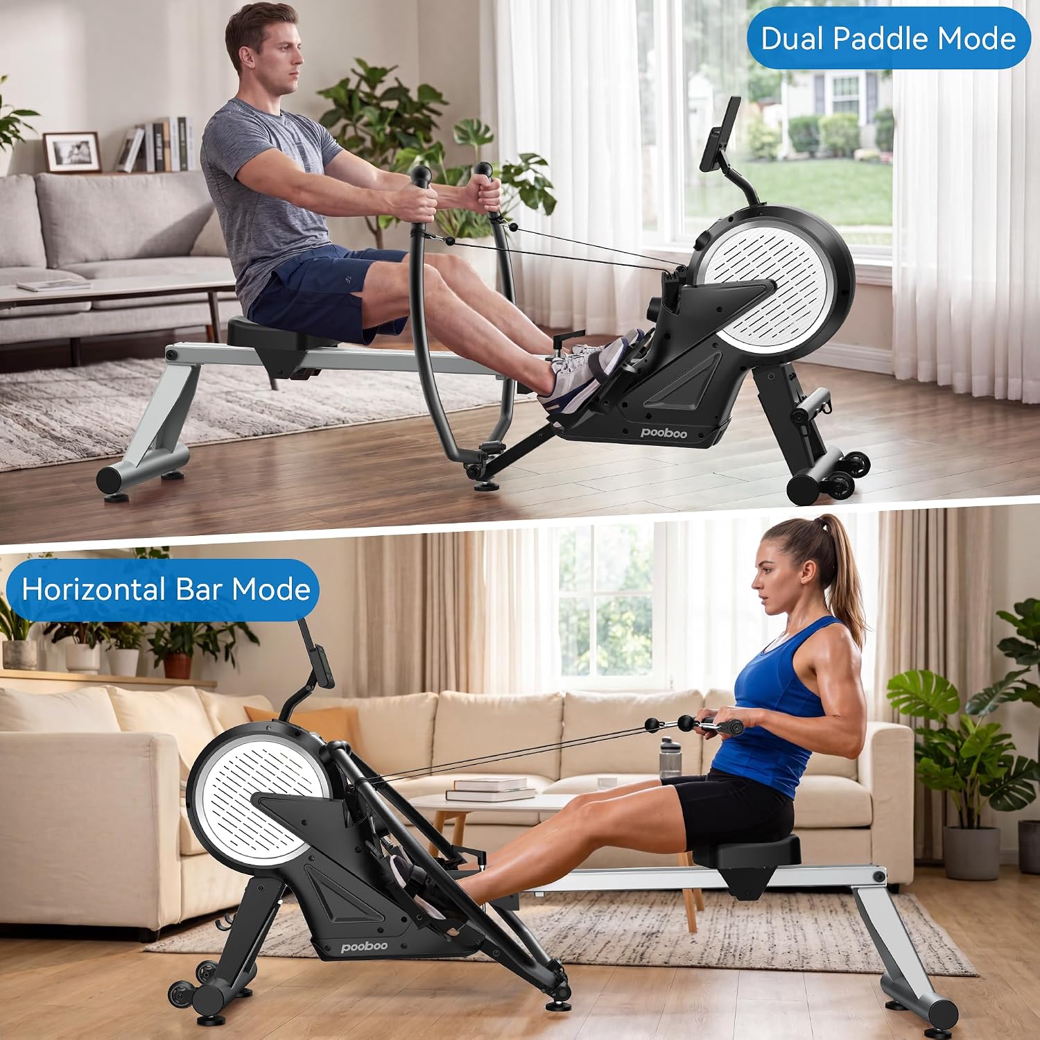 Dual Resistance Foldable Rowing Machine